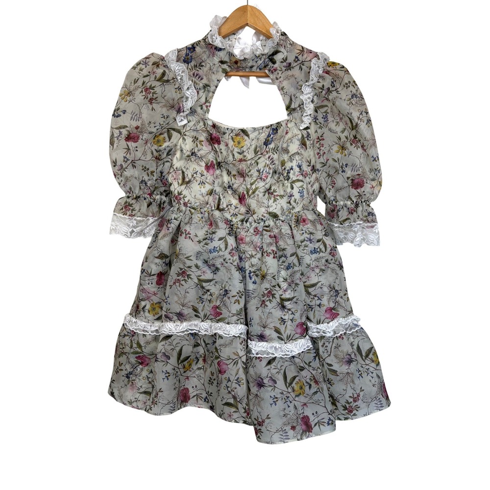 Selkie Ruffle Neck Cutout Dress Medium Floral Cottagecore Fairy Whimsical Doll - Picture 2 of 16